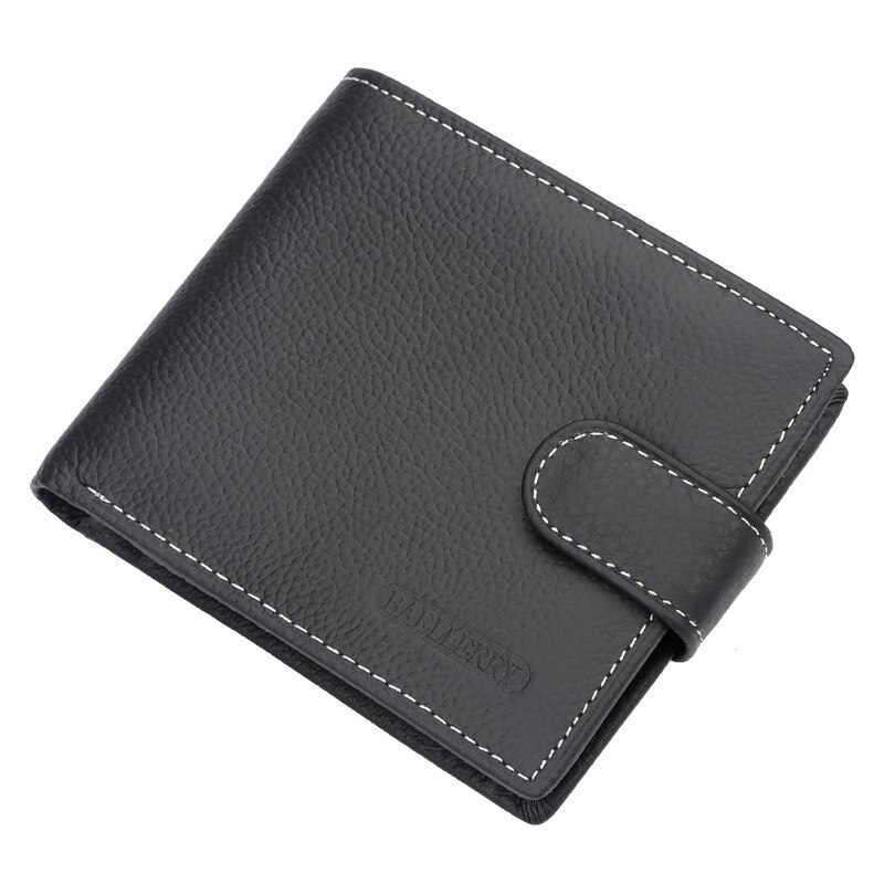 Genuine Leather Wallet Men Clip Cowhide Wallet Men Brand Coin Wallet Small Clutches Men's Purse Coin Pouch Short Men Wallet: Black