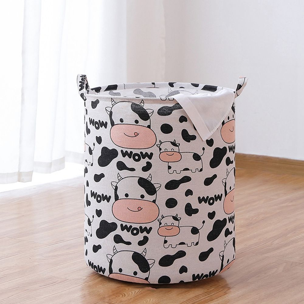1 Pc Cat Print Laundry Basket Large Capacity Round Toy Storage Box Save Space Folding Laundry Bucket Household Supplies: G
