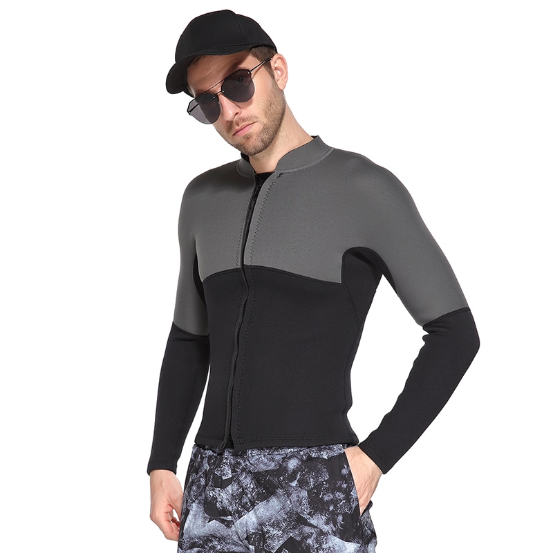 Mens 3mm Neoprene Wetsuit Jacket Long Sleeve Front Zipper Canoe Kayak Surfing Diving Suit Rash Guard Diving Suit Top Adult