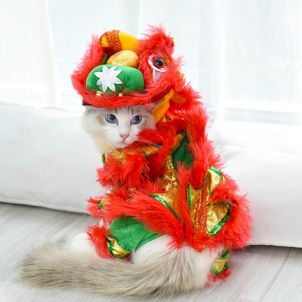 Traje de baile de León para gato, ropa para mascotas, Año Chino, Festival de Primavera, accesorios para gatos