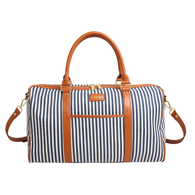 Canvas+PU Leather Women Travel Bag Striped Duffel Tote Large Weekend Bag Female Packing Cubes Suitcase Shoulder Bags