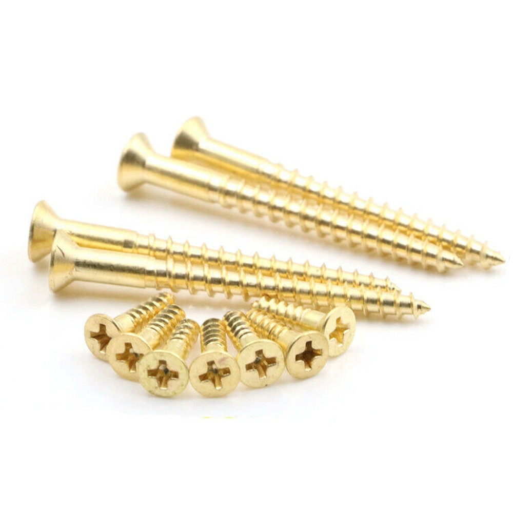 20Pcs/Set Solid Brass Wood Screws Flat Head Cross Recessed Screws Self Tapping Screws Wood Working Tools