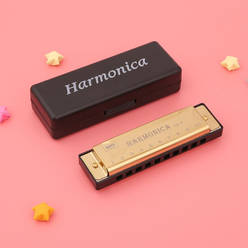 Harmonica Key of C Standard Diatonic 10 Hole Puzzle Musical Instrument Diatonic Harp For Beginner Students Kids: Gold