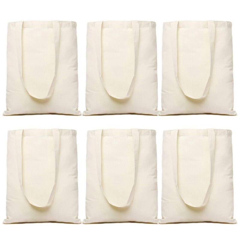 Canvas tassen 6- pack canvas tassen met een inhoud van 35 lbs, grote herbruikbare boodschappentassen van katoen, stevig, opvouwbaar en milieuvriendelijk: Default Title