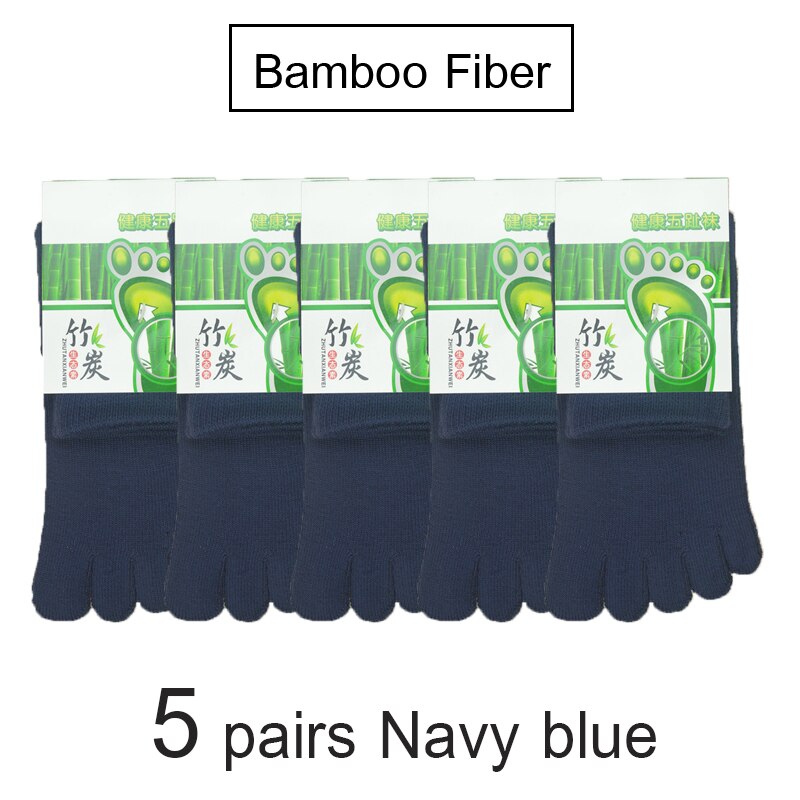 5 Pairs/Lot Bamboo Fiber Men's Five Toe Socks Set Spring Winter Business Black Tabi Short Socks for Male Big Size: 5 pairs Navy blue