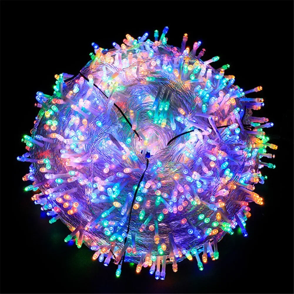 2025 10/20M enchufe de la UE guirnalda de Navidad luz LED cuerdas luz exterior para árbol de Navidad boda Año luz de vacaciones: YELLOW / 300 W