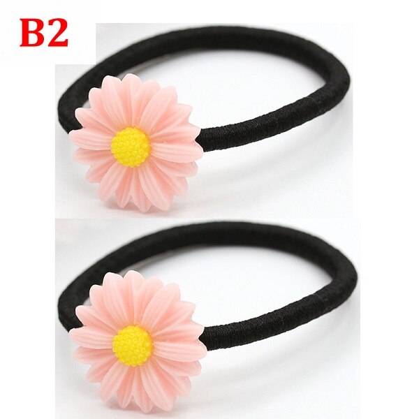 Mini pince à cheveux en forme de marguerite pour filles, 2 pièces, breloques, anneau élastique en forme de fleur, épingles à cheveux, queue de cheval, support pour enfants, accessoires de style: 2Pcs B2