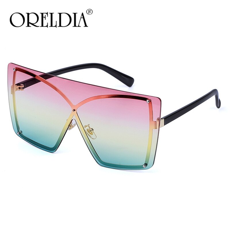 Oversized Zonnebril Vrouwen Luxe Randloze Vierkante Zonnebril Metalen Vrouwelijke Shades UV400 Mannen Bril Gafas