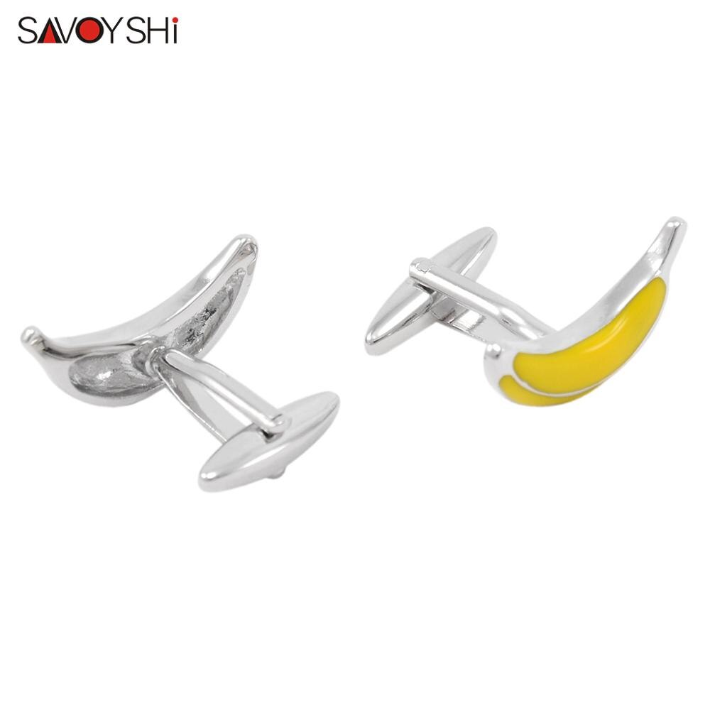 SAVOYSHI Novelty Shirt Cufflinks for Mens Special Yellow Enamel Banana Cuff Links Free Engraving Name