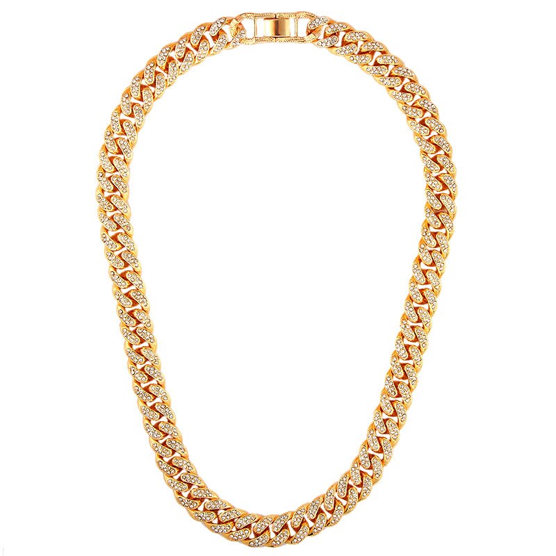 Collar Cadena Miami Cuban Link - Gargantilla 12mm - Strass Cristal Iced Out - Joyería Hip Hop Mujer: 036401GD