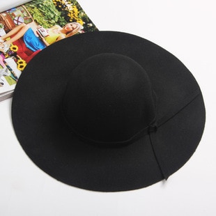 ¡Novedad! Sombrero Pillbox YIFEI, bombín Fedora sombrero de fieltro de ala ancha para mujer, gorra con lazo flexible para el sol, sombrero grande para mujer, 10 colores para exteriores: Black