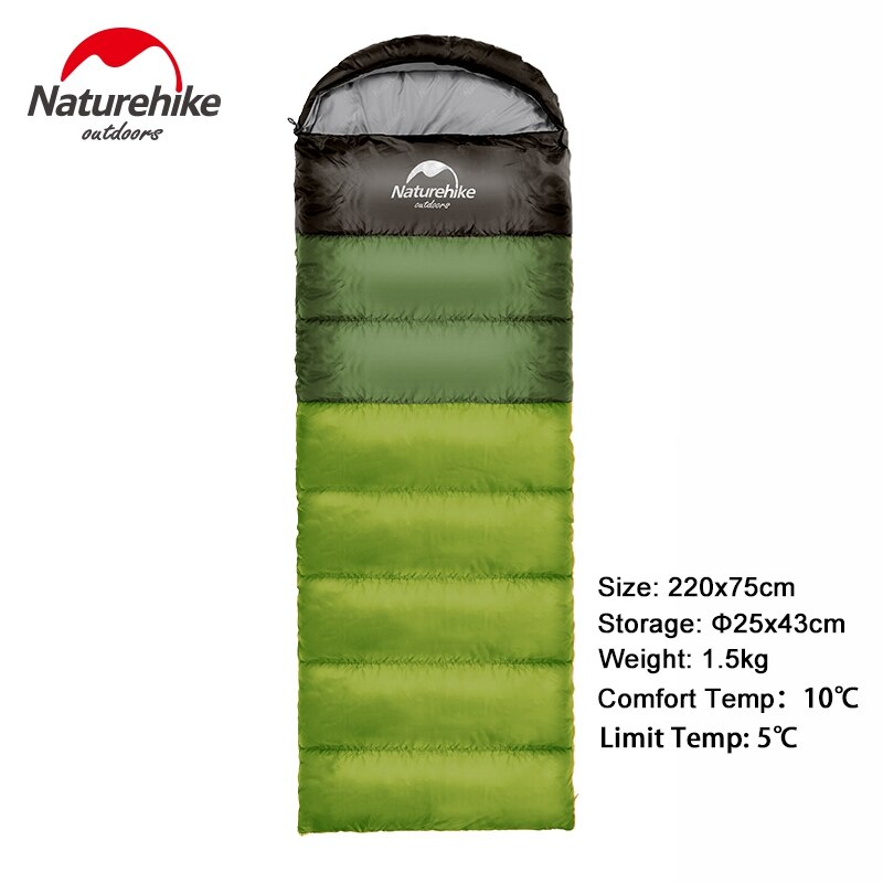 Naturehike udendørs camping voksen sovepose vandtæt holde varm tre sæson forår sommer sovepose til camping rejser: Grøn 1500g