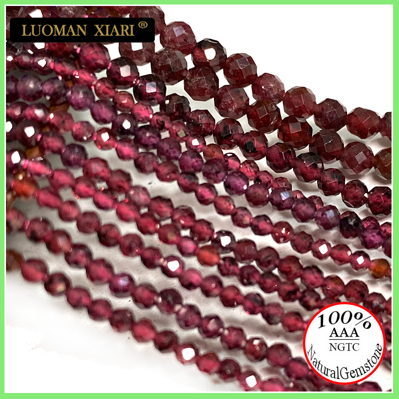 Perles fines en pierre naturelle grenat rouge à facettes, pierres précieuses rondes en vrac pour la fabrication de bijoux, breloque de collier et de bracelet à bricoler soi-même, 2-4mm