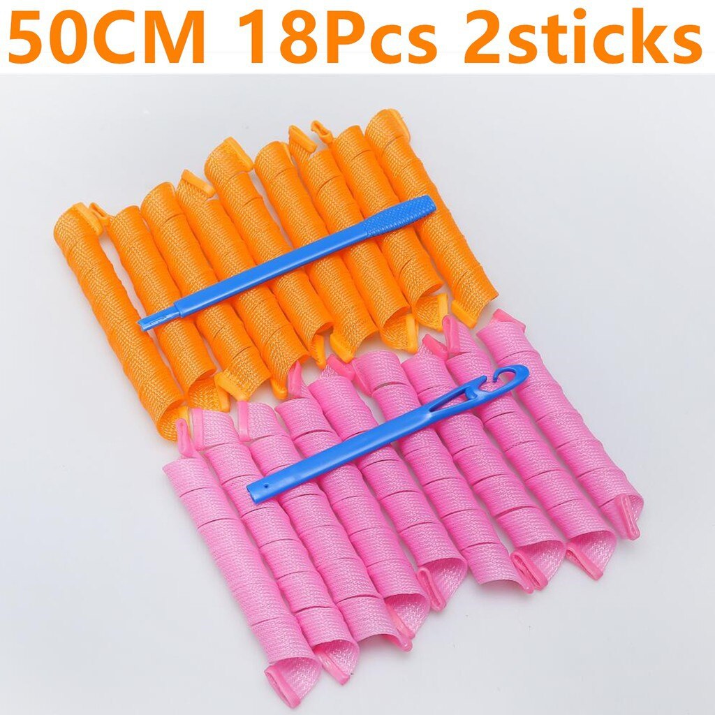 Hair Rollers Snail Shape Not Waveform 75CM 18Pcs 4 Sticks Spiral Round Curls Hair Curler Soft Hair Curler Bendy Hair Rollers DIY: 50CM 18Pcs 2sticks