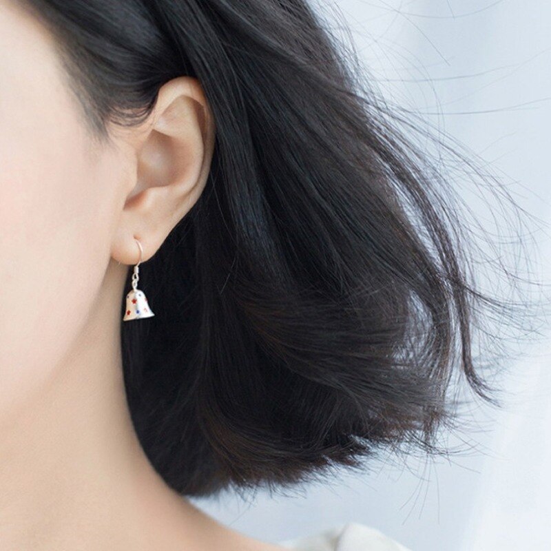 BONLAVIE 925 pendientes de plata para mujer Dulce Estrella campana colgante de oreja corta anillos de navidad