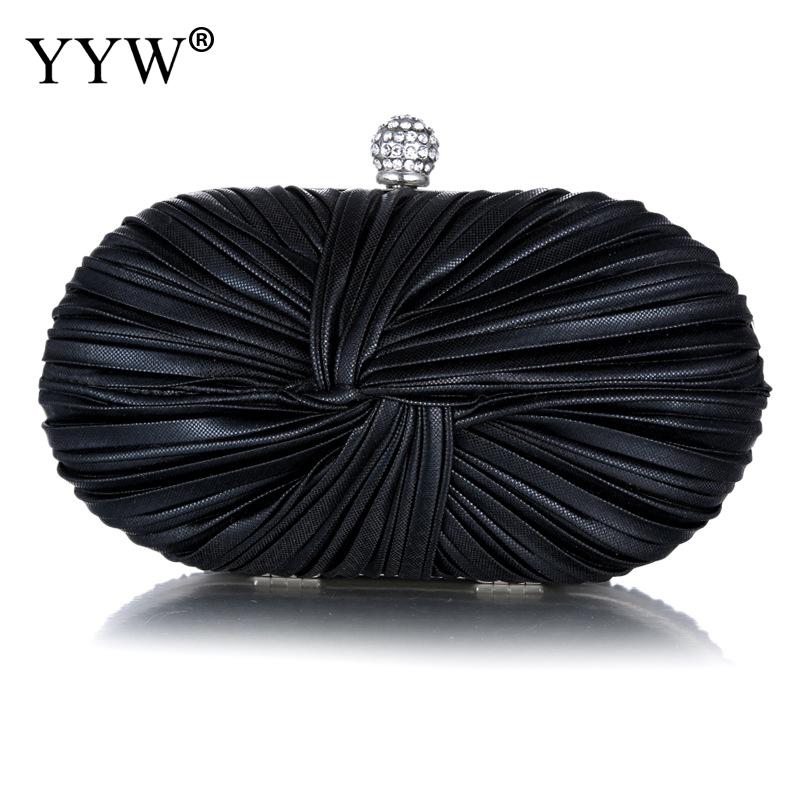 Women Black Pu Leather Pleat Clutch Bag Vintage Evening Clutch Bags Mini Handbag Clutch Purse Diamond Party Bag