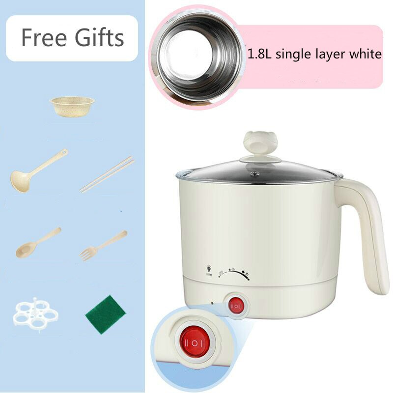 220V Mini Multifunction Electric Cooking Machine Single Double Layer Available Pot Multi Electric Rice Cooker Non-stick Pan: Single layer white