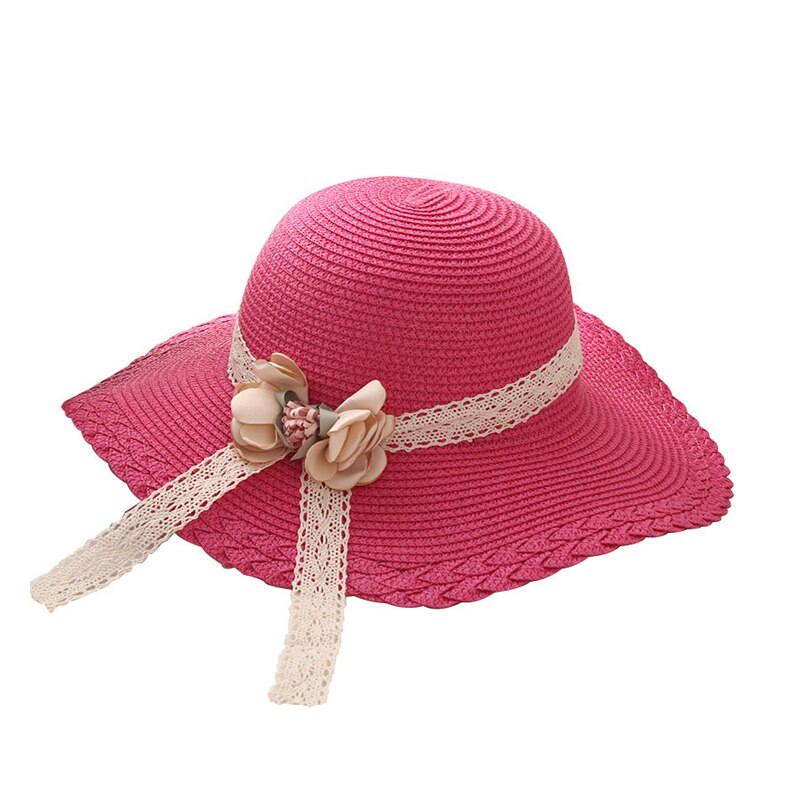 4-8 jaar Mode Meisjes Jongens Stro Hoeden Zomer Kindje Zonnehoed Effen Kleur Bloemen Decor Cap Voor Jongen meisje Mooie Kinderen Caps