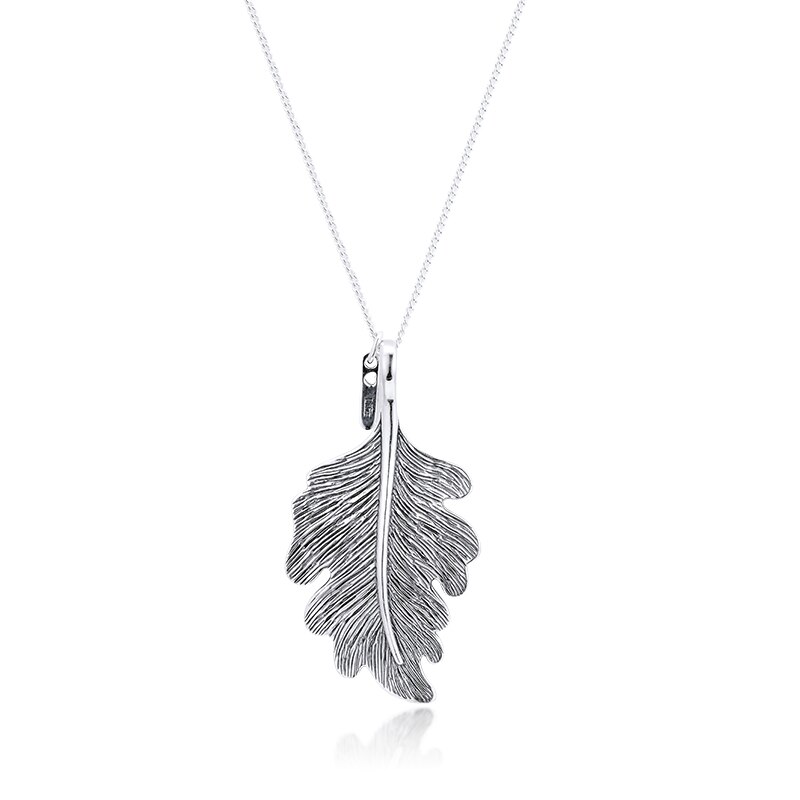 Genuine 925 Sterling Silver Chain Necklaces Oak Leaf Pendant Necklace for Women Party Wedding Jewelry collier
