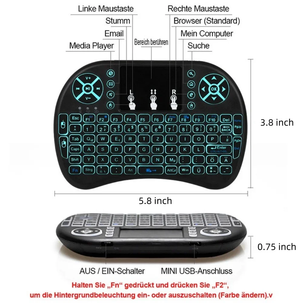 2.4G Mini Wireless Keyboard with Multimedia Keys 7-Color Backlit Compact Size Computer Keyboard for PC Devices Laptop Desktop
