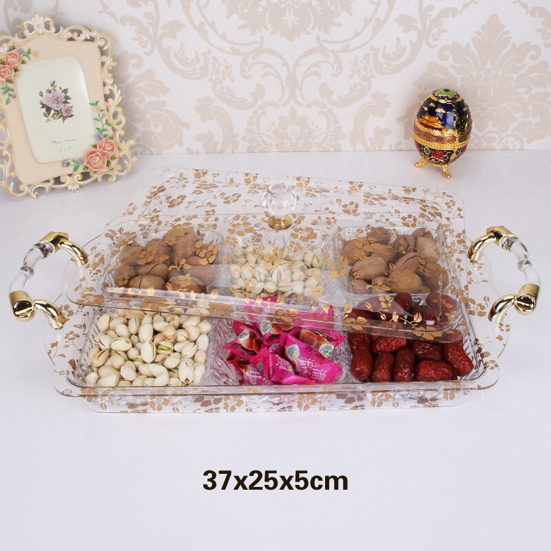 Caja transparente de frutos secos dorados para fruta, bandeja creativa europea para aperitivos, semillas de melón, plato de acrílico empaquetado con azúcar: 6-Lattice box