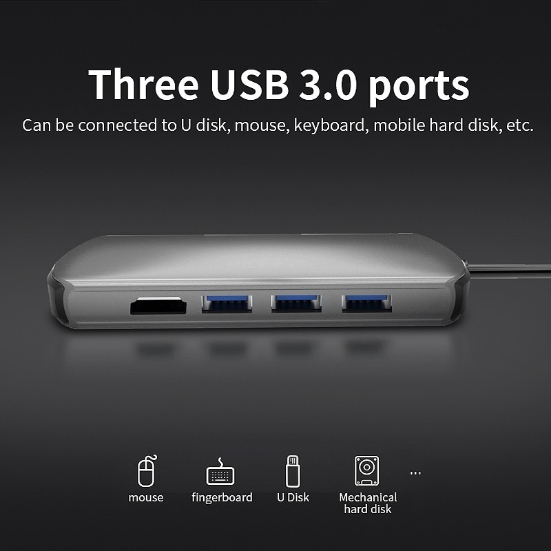 5-In-1 Usb Hub Naar Type C Data Hub Met 5-Port Usb 3.0 Hdmi Reader USB-C Pd Opladen 4K Display Voor Mac Boeken Notebooks Telefoon