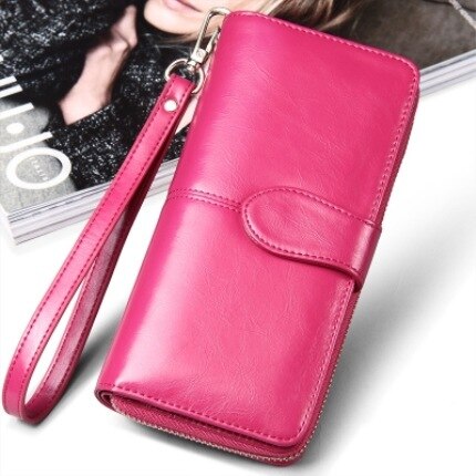 Aliwood Women Wallet Clutch Brand Coin Purse Leather Female Wallet Card Holder Long Lady Clutch Carteira Feminina: Rose red