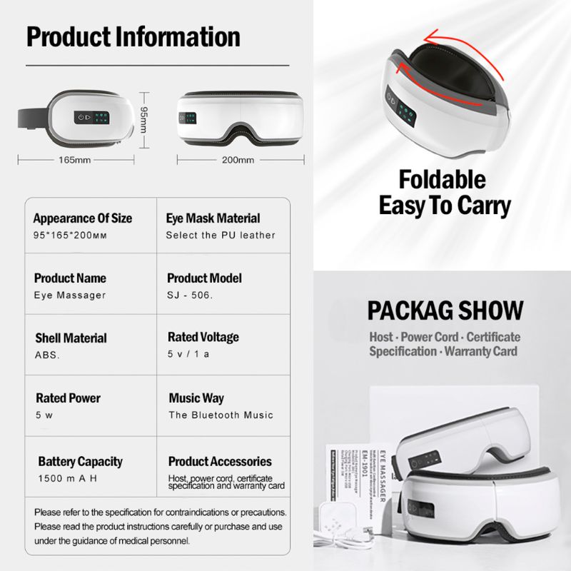 Smart Eye Massager With Heat Rechargeable Eyes Mask With Music - View #5
