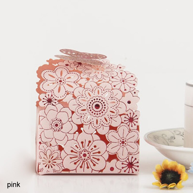 Caixa de papel de desenho de borboleta, caixa para doces de papel de estilo europeu, caixa de presente para casamento, lembranças de personalidade fofa e caixa de chocolate com 10 peças: Rosa