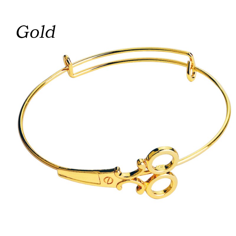 Novo punk tesouras tesoura pulseira cabeleireiro bangle cabelo stylist charme pulseira ajustável novo em jóias acessórios: Gold