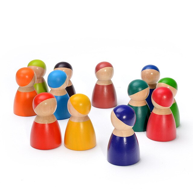 Baby Toys Large 12Pcs Rainbow Stacker Wooden Toys For Kids Rainbow Building Blocks Montessori Educational Toy Children: 12-little man