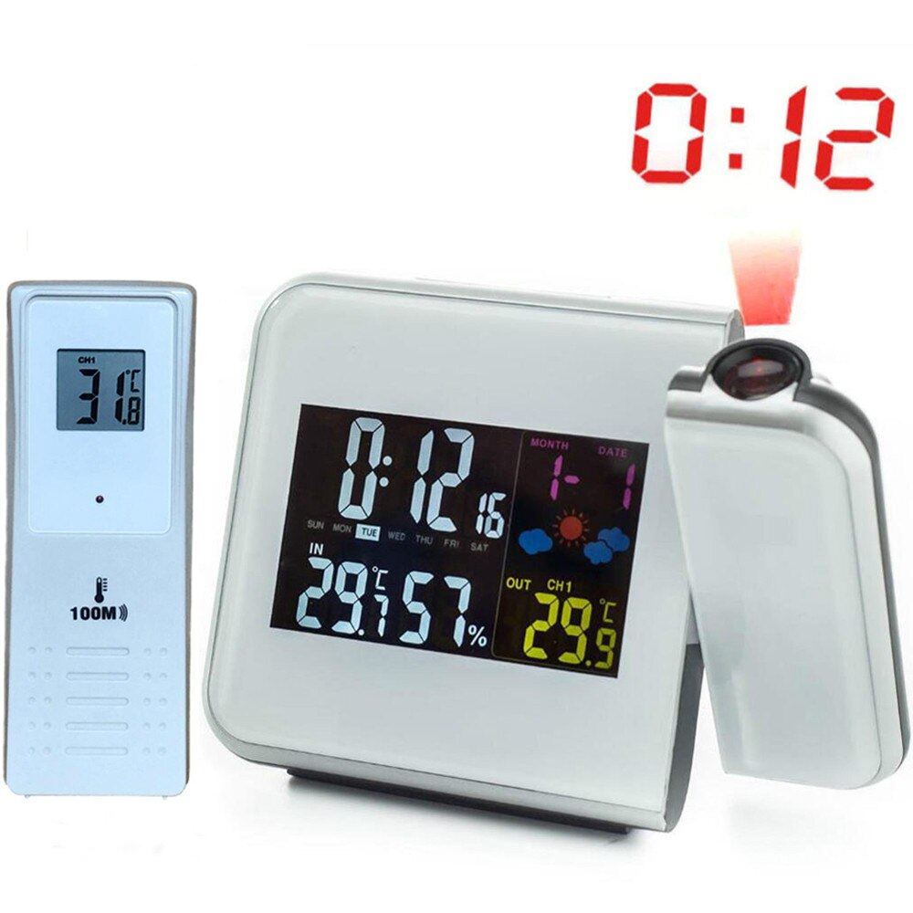 Projection Alarm Clock Weather Station with Temperature Thermometer Humidity Hygrometer/Bedside Wake Up Projector Clock