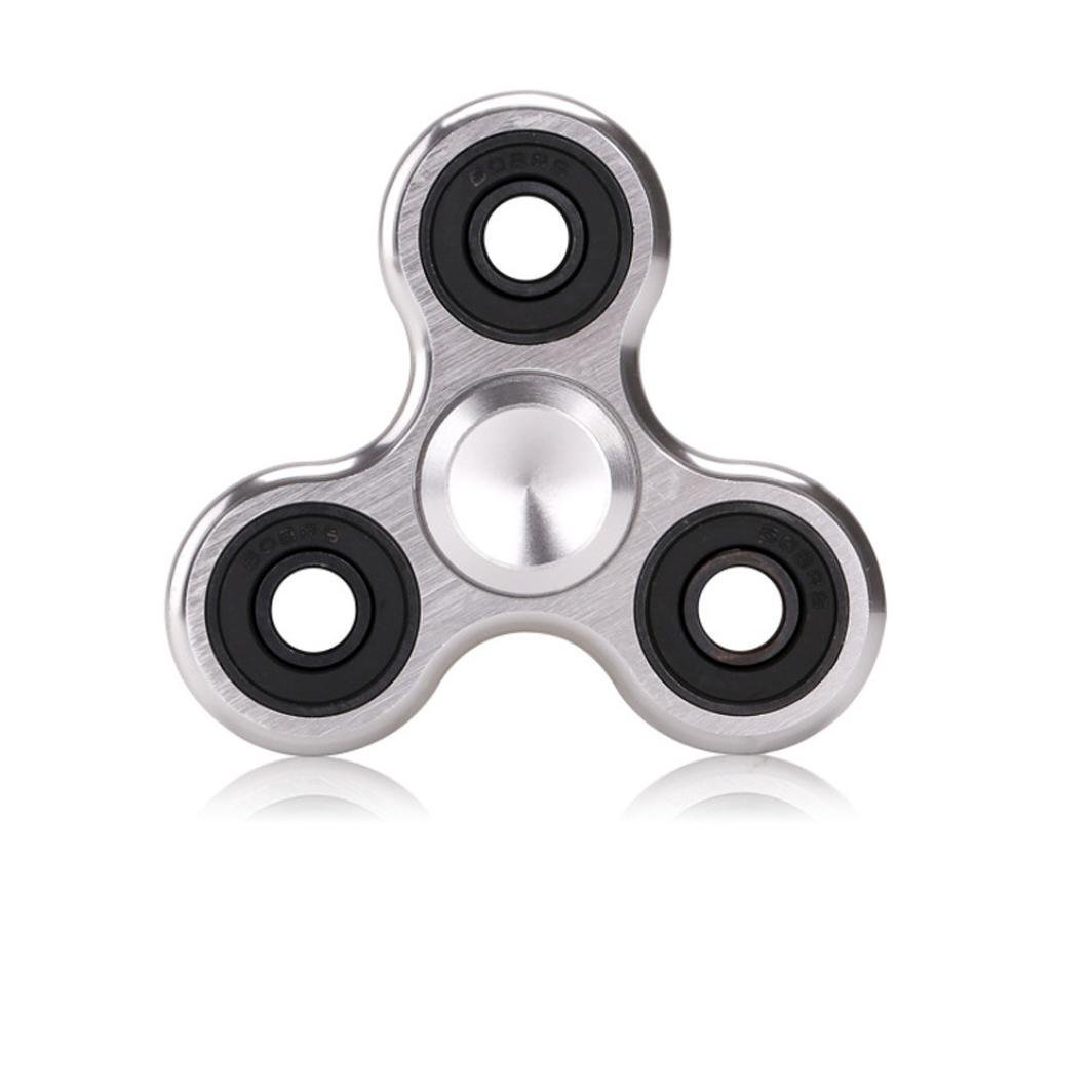 Aluminium Alloy Hand Spinner Solid Color Metal Fidget Spinner Hand Tri Spiner Ring Hobbies for Adults: Silver