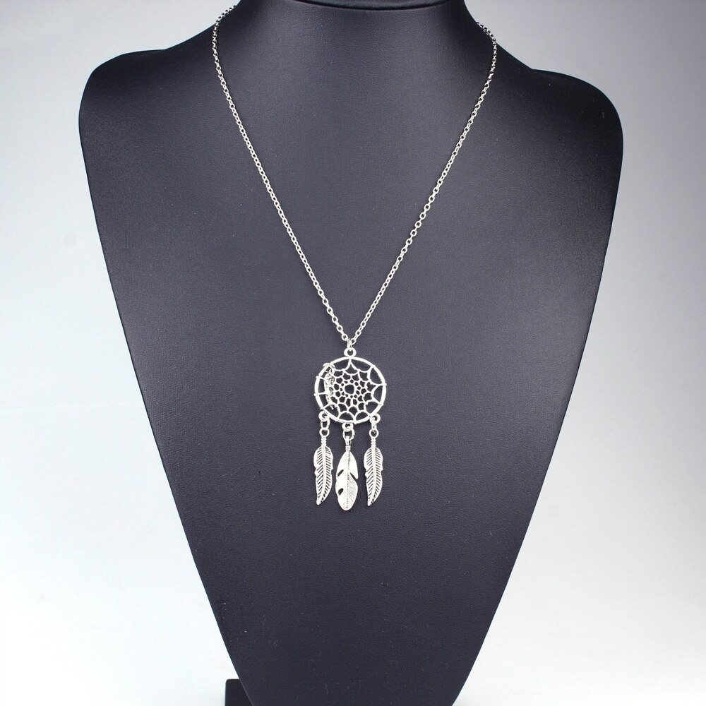 Delysia king new attrape reve bijoux femme collier plumes pendentif feuille attrape-reve boho vintage dream catcher necklaces: Default Title