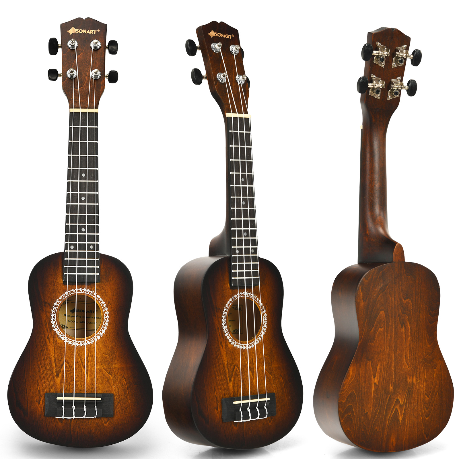 Kit Ukulele en bois, 53CM, pour débutants, accordeur numérique, petit démarreur, Instrument de guitare hawaïenne marron/rouge