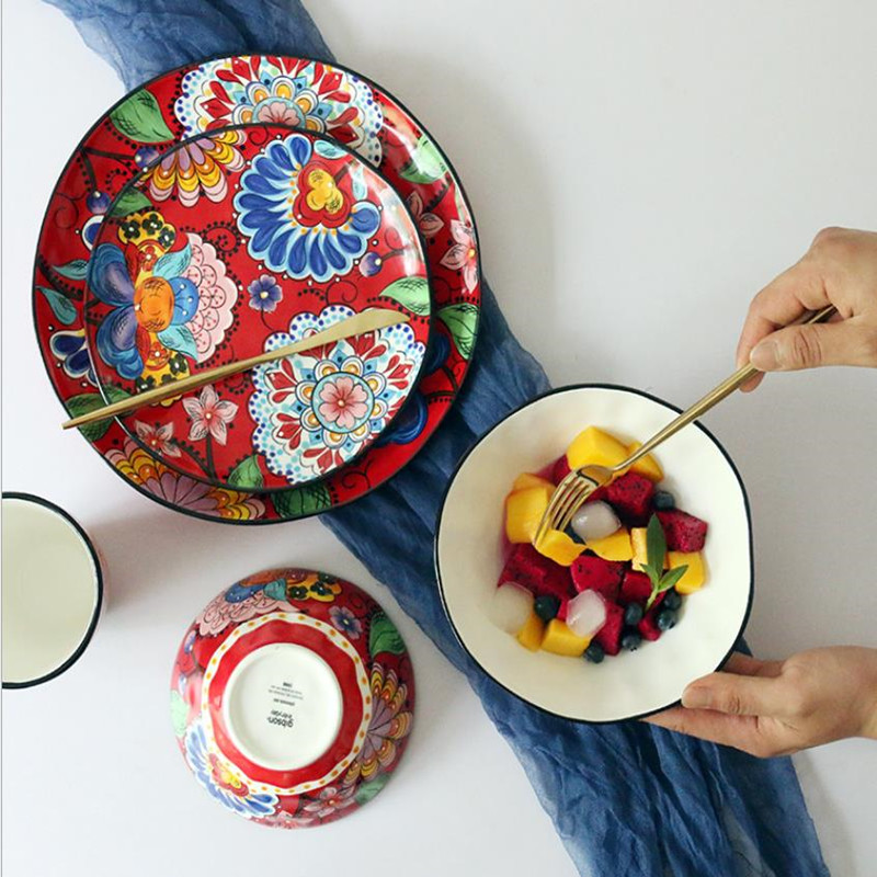 Cutelife keramik uregelmæssig bøf salat tallerken europæisk mooden sød porcelæn service tallerken køkken slange tallerken sæt