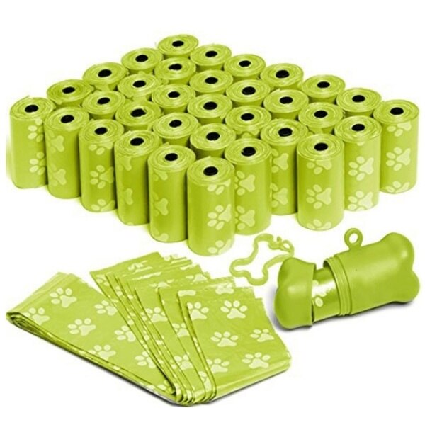Dog Toilet Bag Pet Garbage Bag Biodegradable Outdoor Carrier Stand Dispenser Cleaning Pet Accessories 50 Rolos = 750 Pcs: green