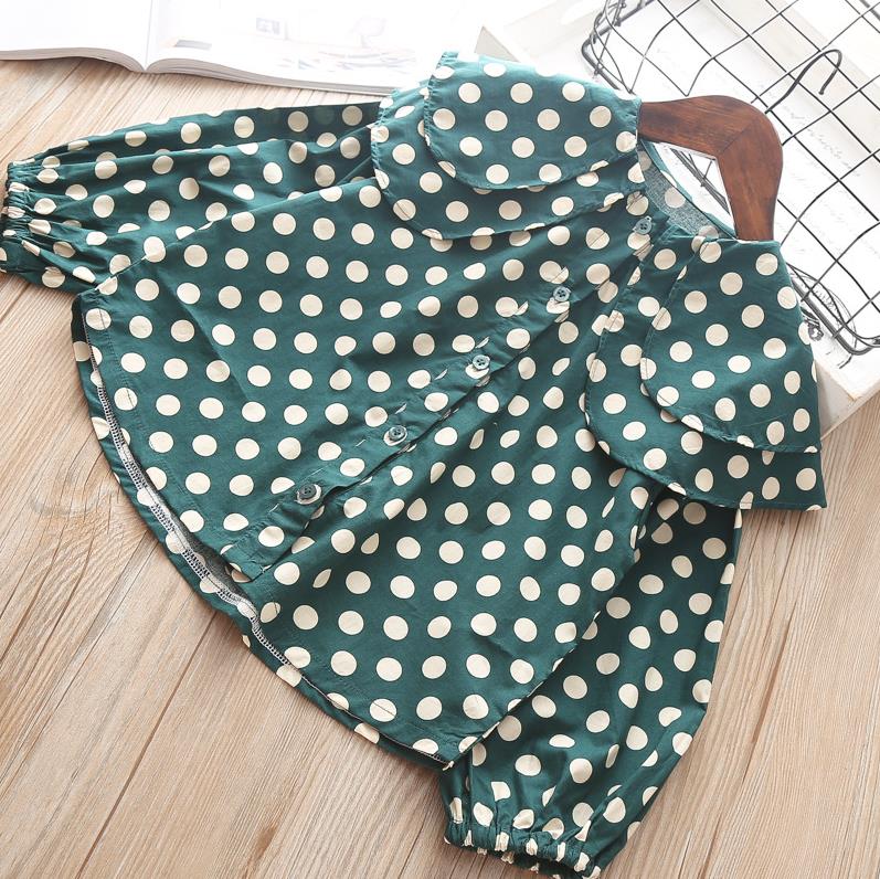 Ragazze Camicette Della Camicia Per La Ragazza Vestiti Dei Capretti di Modo Top di Autunno della Molla Coreano Foglia di Loto Camicette Manicotto Della Lanterna Usura del Bambino Costume: green / 6T