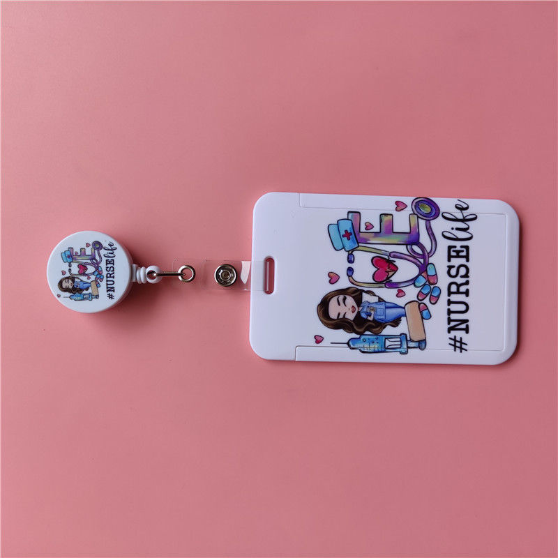 Doctor Nurse Cute Name ID Badge Holder Hard Case with Neck Lanyard Bus Card Holder Keychain Strip Set for Nurse Name Card Case: army green