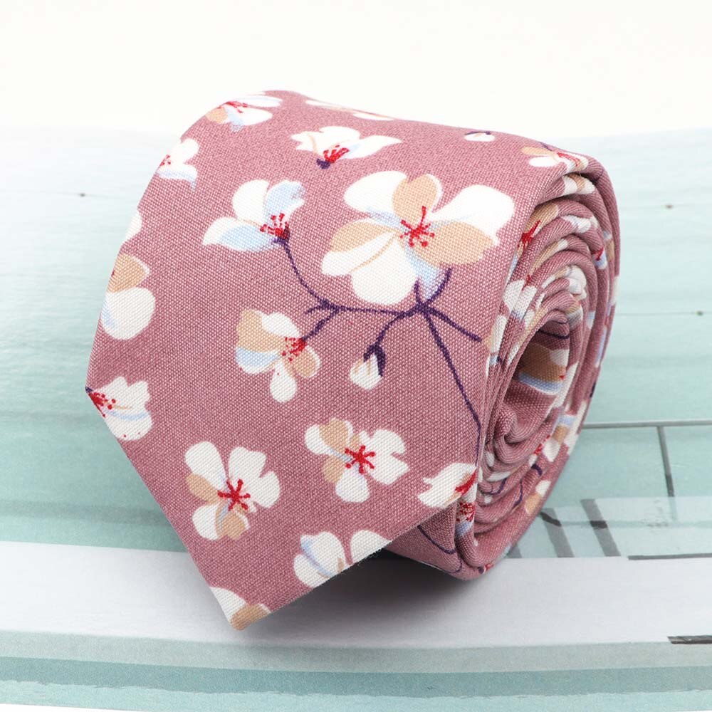 Cravates en coton Rose imprimé | Fleur, largeur 7cm, cravate étroite, cravate Cravat décontracté, fête, cravate de cou: 1