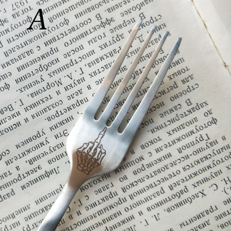 Tenedores de cuchara con estampado de calavera de acero inoxidable de , accesorios de vajilla de cocina occidental, utensilios de cocina