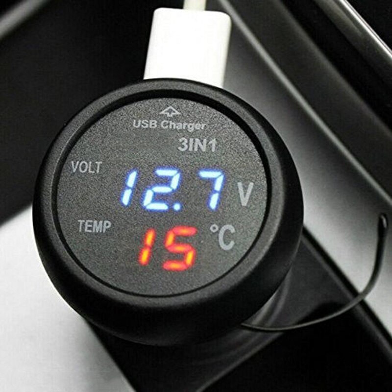 3 in 1 Digitale LED Auto Voltmeter Thermometer Auto USB Lader 12 v/24 v Temperatuur Meter Voltmeter draagbare XNC