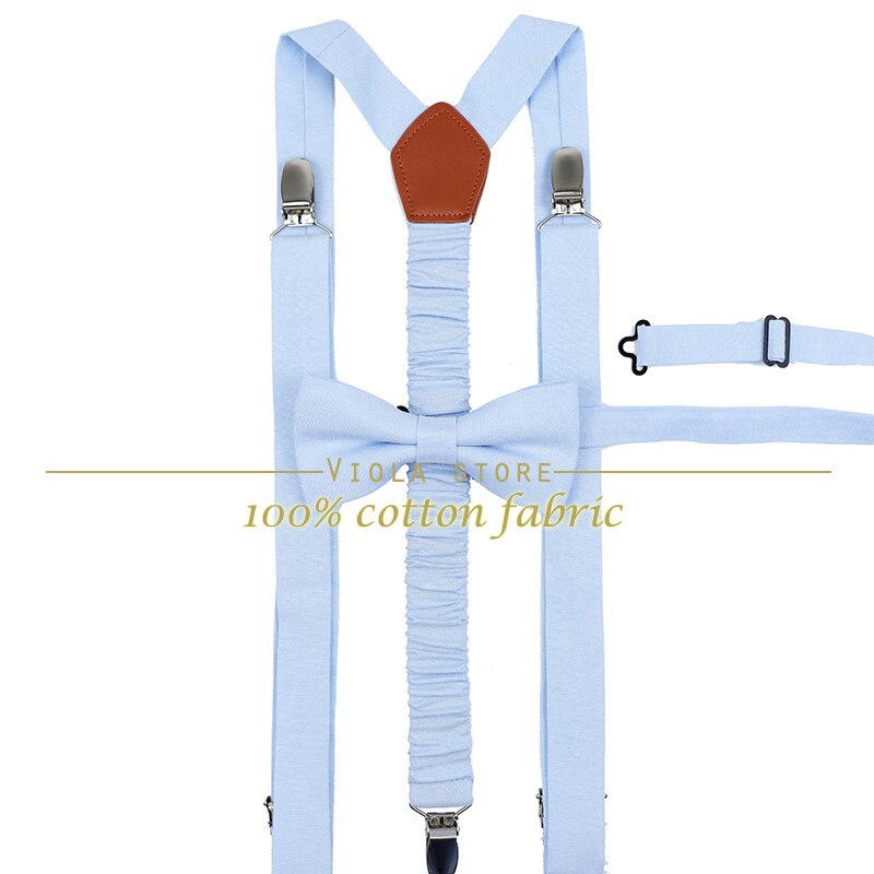 Peach Blue Lavender Solid Cotton 2.5cm Suspender Bowtie Sets Men Butterfly Braces Adjustable Straps Pants Wedding Accessory: No.06