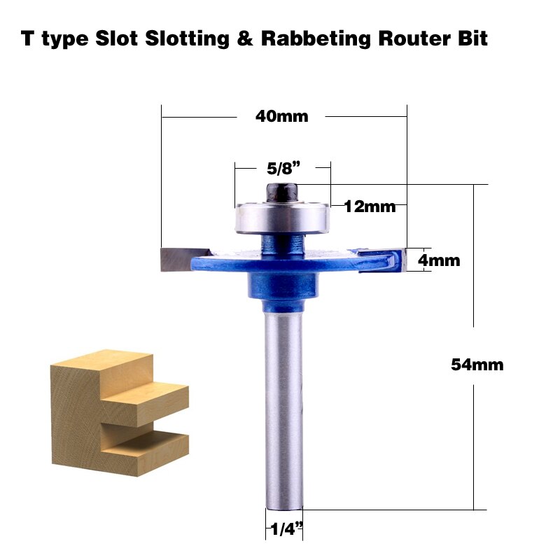 1 st 1/4 "Schacht T type lagers hout frees Industriële Grade Rabbeting Bit houtbewerking tool frezen voor hout: 2NO