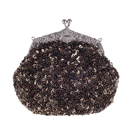 Solid Beading Hobos Bag Shiny Sequined Woman Evening Bag Luxurious Clutch Handbag Wallet Retro Old Shanghai Style with Cheongsam: Mine Gray