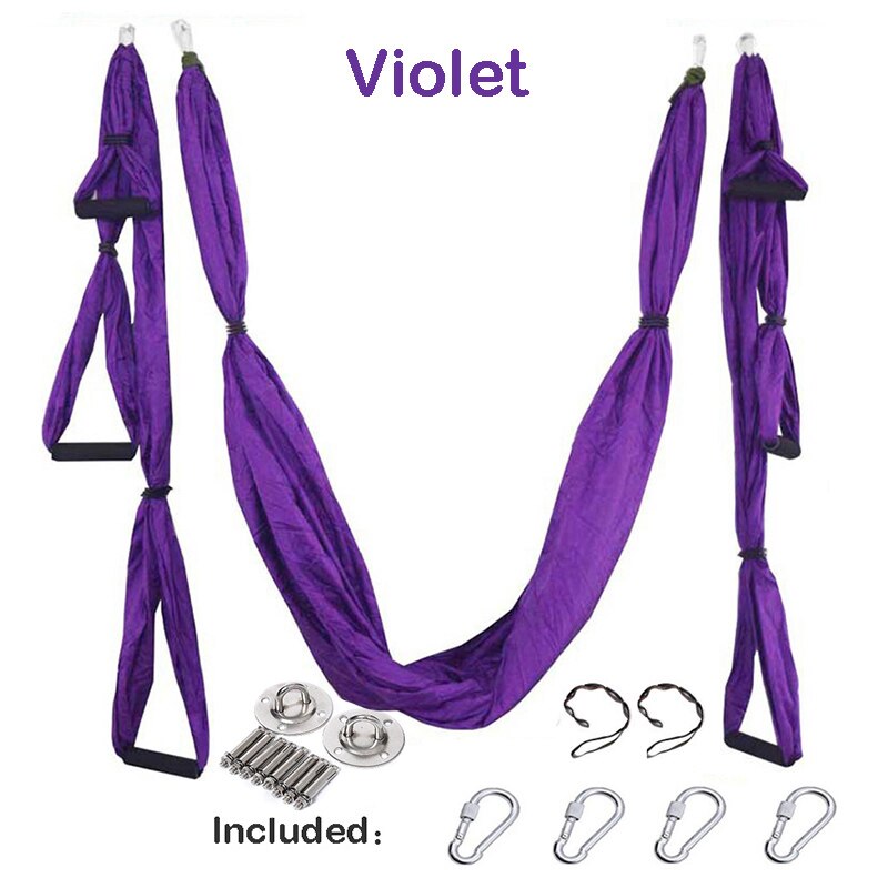 Yoga Hammock Gym Strength Inversion Anti-Gravity Aerial Traction Swing Yoga Belt Set: Violet