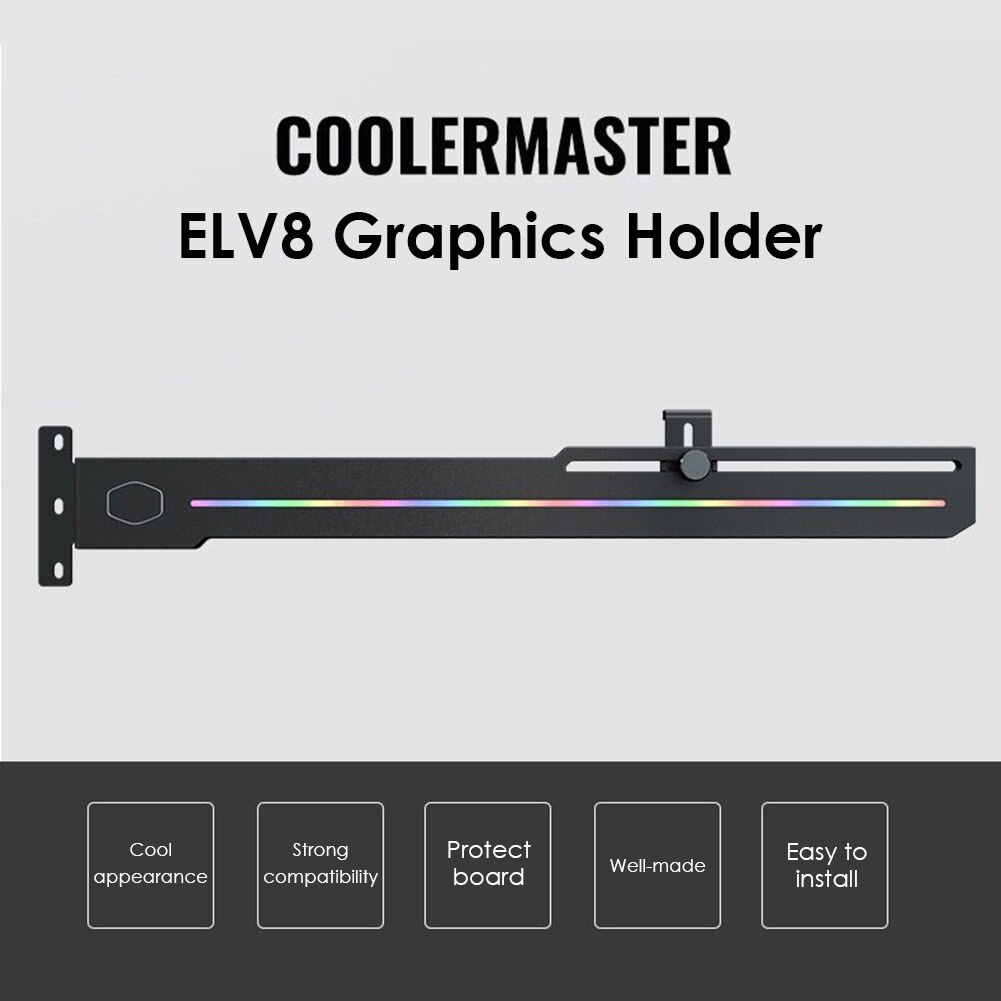Cooler Master ELV8 ARGB LED GPU, soporte de tarjeta gráfica Vertical RGB direccionable de 3 pines de altura ajustable
