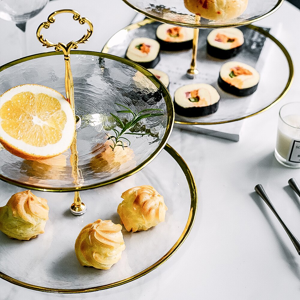 European-style two-layer/three-layer cake stand fruit snack dessert plate home hotel self-service tableware display stand glass