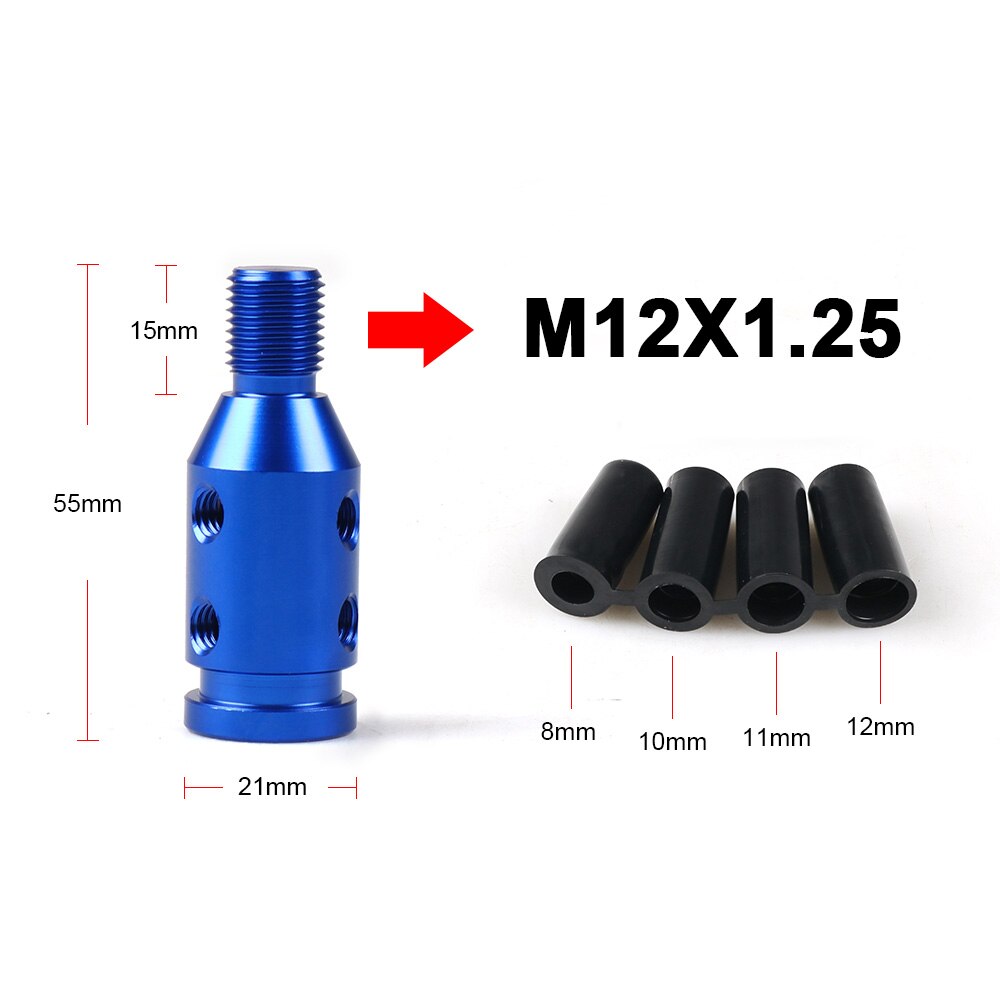 Adaptador Universal de pomo de cambio de marchas Manual para coche, palanca de cambios sin rosca, aleación de aluminio, rosca M10x1.5/M12x1.25:  Blue Color-12x1.25