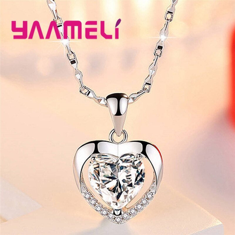 Einzigartige halskette mit herzförmigem anhänger aus sterlingsilber 925 ozeanblau und weiß mit zirkonia-kristallen – ein accessoire für damen, partys und weihnachten.